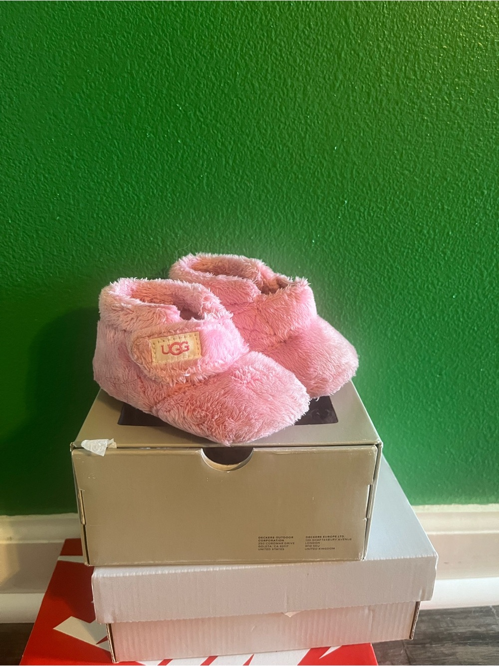 UGG Kids Pink Plush Bootie Slippers